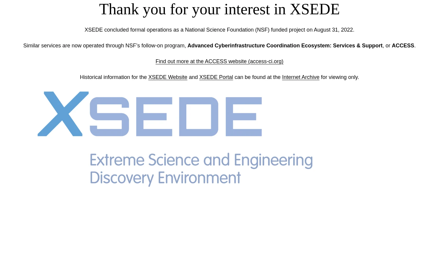 XSEDE Redirect 页面快照